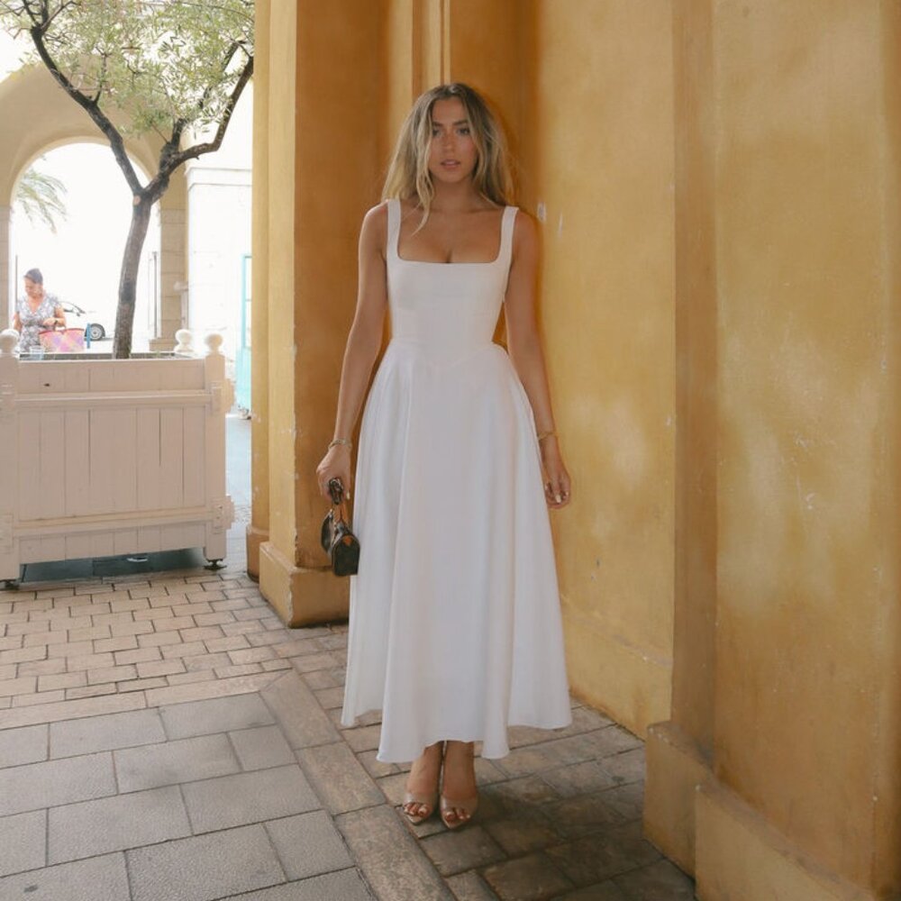 Odd Muse white square neck midi long dress